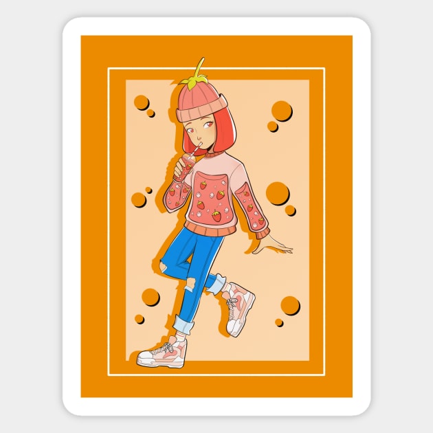 Cute Strawberry Juice Girl (Retro Cartoon Coloring) Sticker by DTyper